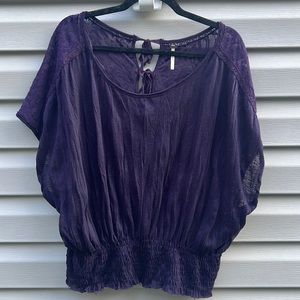 Free People Women's Purple Short Sleeve Blouse with Smocked Waist